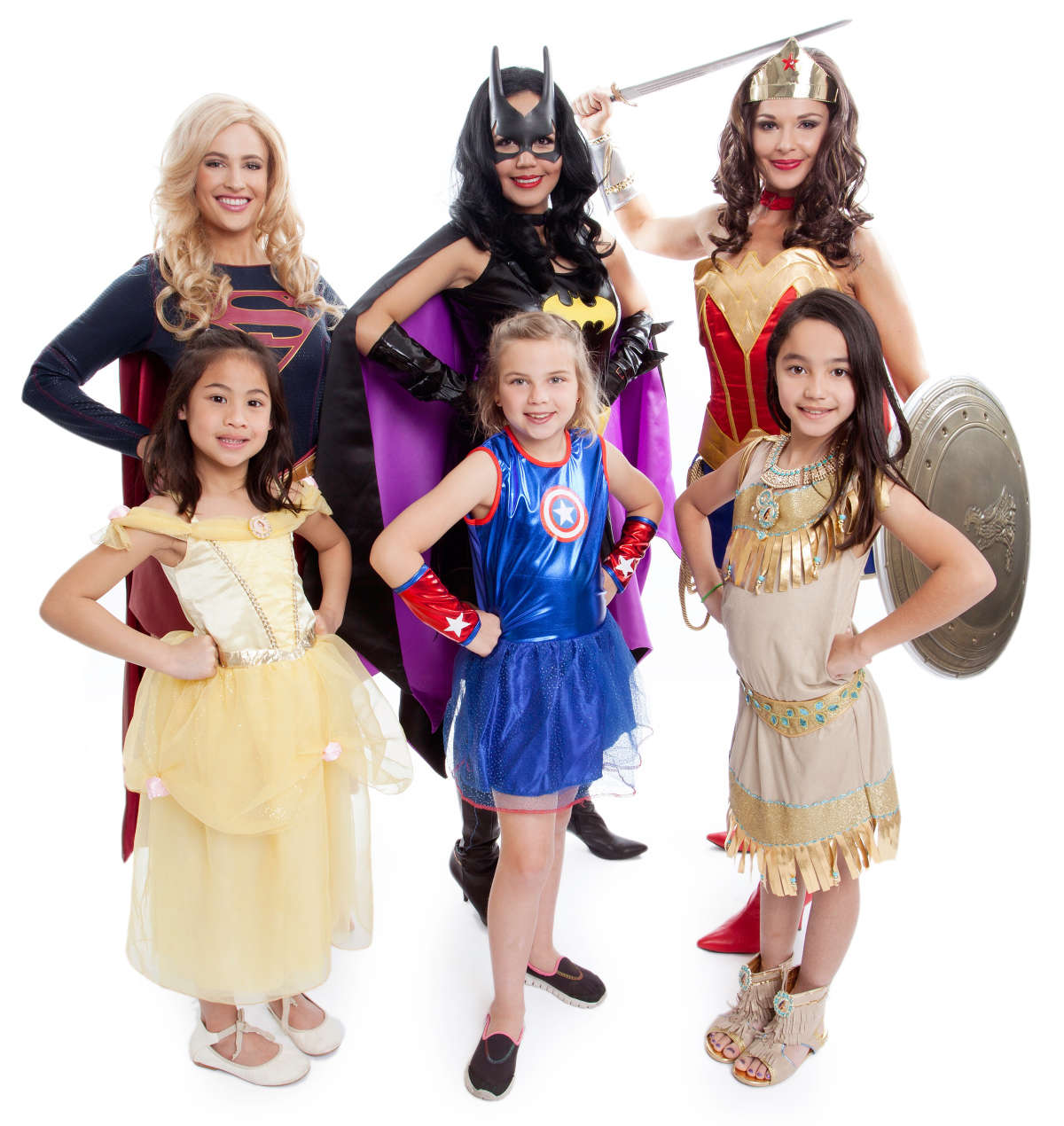 Female superhero performers with children